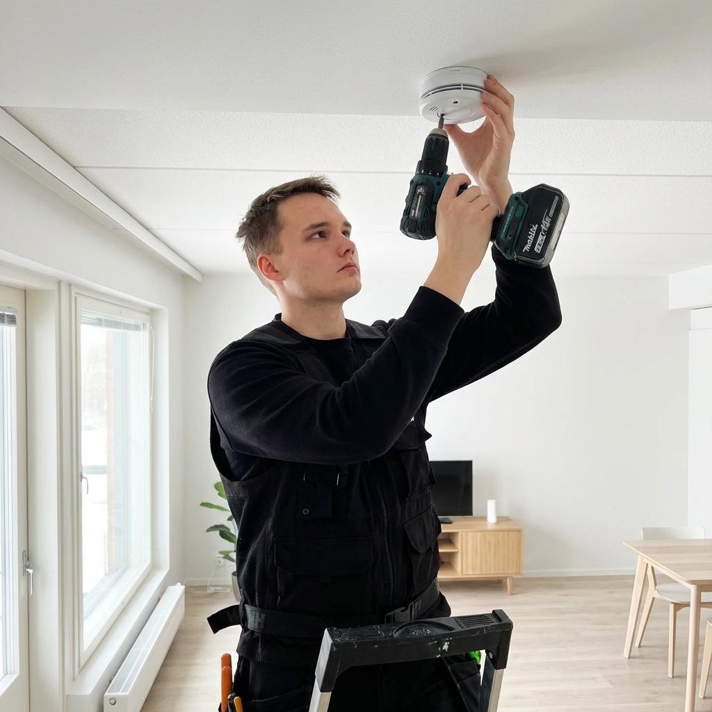 Palovaroittimen asennus huoneiston kattoon taloyhtiössä